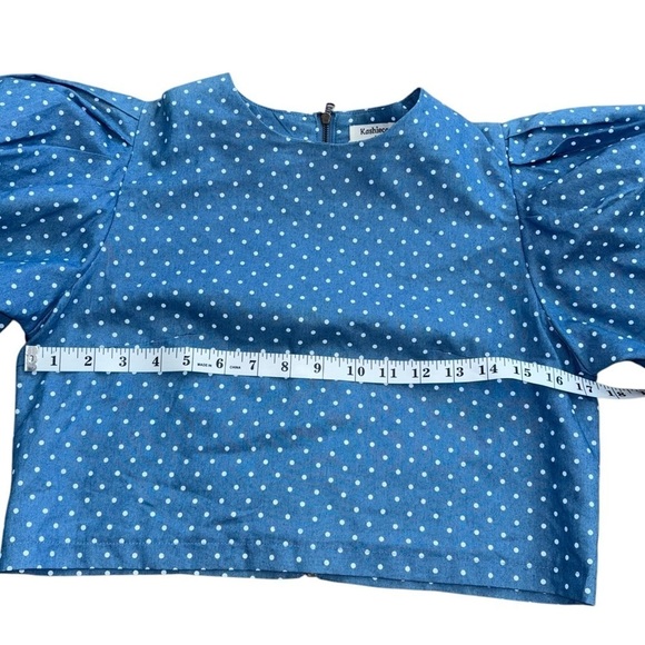 Kashieca By Rhett Eala Puff Sleeve Boxy Blue Polka Dot Crop Top Women’s S Zipper - Picture 9 of 12